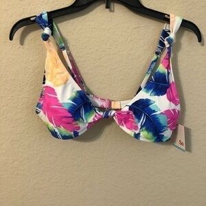 SO Bikini Top Palm Print Feathers Multicolored NWT
